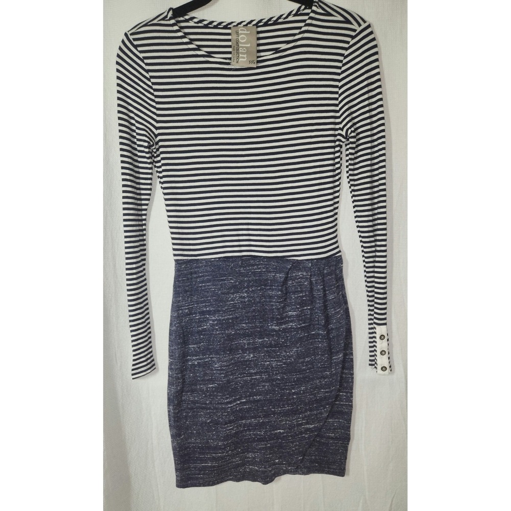 Dolan Anthropologie Blue Costal Stripe Knit Jumper Dress Sz XXS Long Sleeve